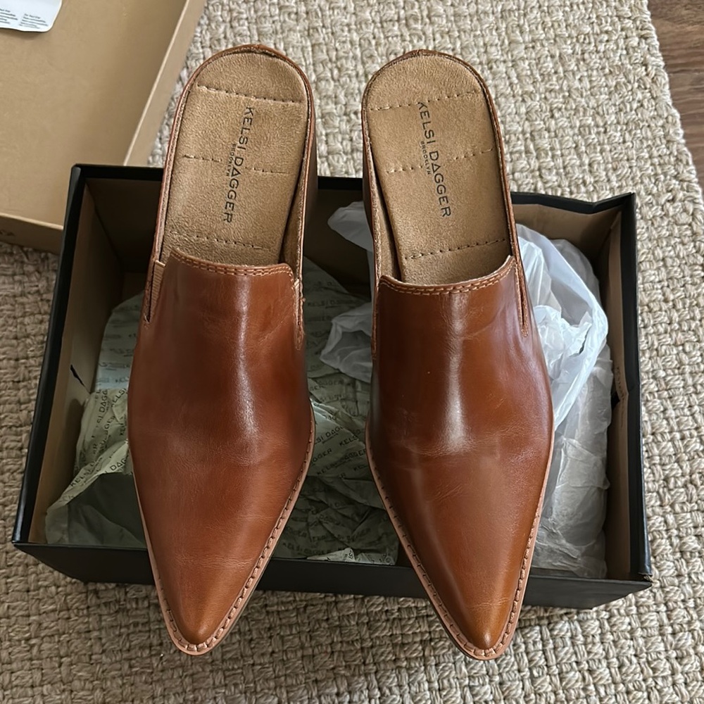 Kelsi Dagger Brown Leather Mules